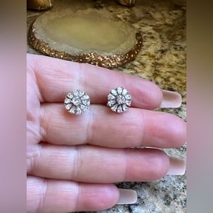 Silver Flower CZ Stud Earrings